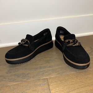 Clarks Black Loafers with Chain Detail